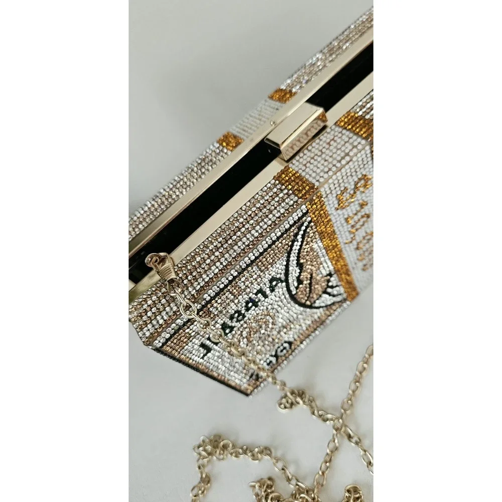Money Stack Clear & Gold Rhinestone Clutch Bag Evening Purse